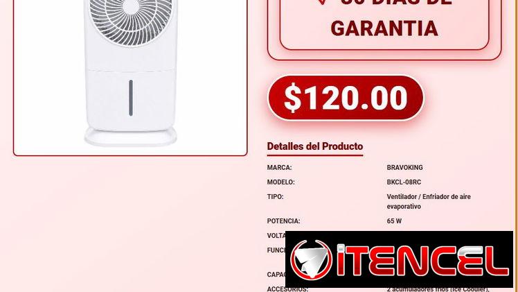 Ventilador Enfriador de Aire Bravoking 110V Incluye 2 Ice Packs VPT-0184