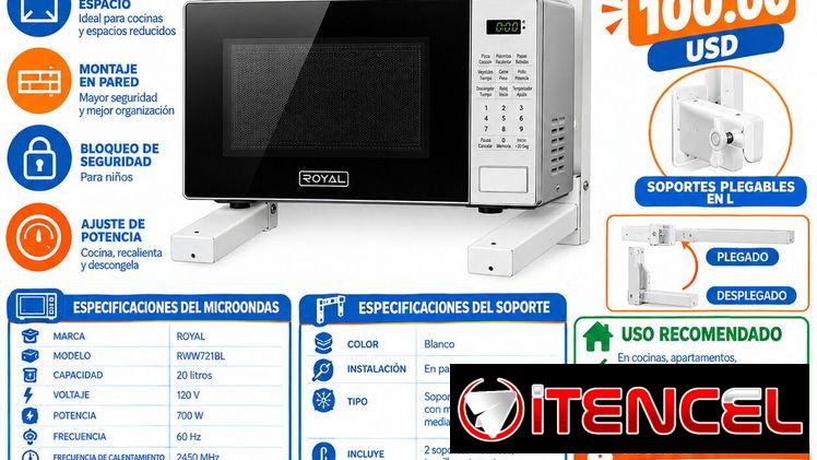 Horno microondas Royal con soporte de pared para micro