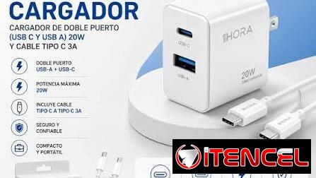Cargador rápido para iPhone de 2 puertos y 20 W $4500