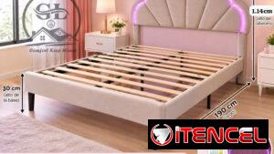 Cama Full (camera) con luz LED   🩷Rosa 🩶Gris  390usd