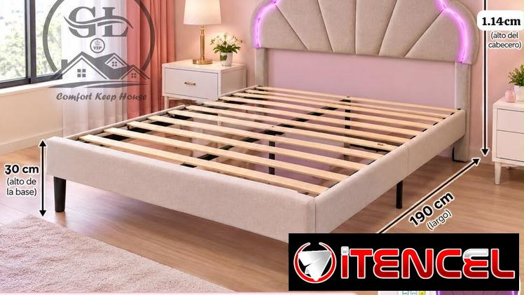 Cama Full (camera) con luz LED 🩷Rosa 🩶Gris 390usd