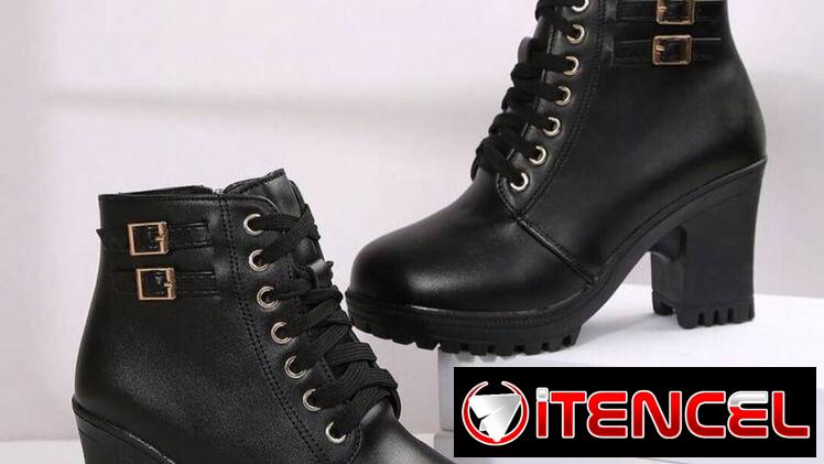 Botas negras de cuero con tacón, #36