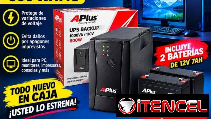 ¡ TU PC MERECE ESTAR PROTEGIDA! BACKUP 110V APLUS 1000 VA 600 W +2 BATERÍAS 12 V 7AH NUEVO EN CAJA
