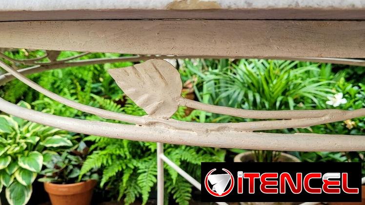 Mesa hierro años 50s mármol gris redondo — foto 3
