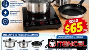 🔥 OFERTA IMPERDIBLE🔥 🍳 Juego de Calderos de Aluminio + Cocina Infrarroja (1 Hornilla)