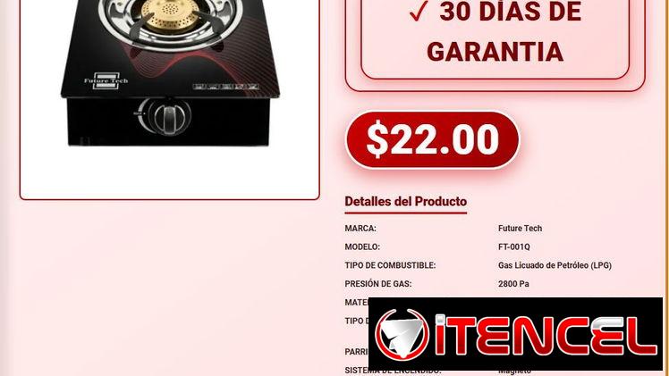Cocina A Gas 1 Quemador Vidrio Templado Future Tech FT-001Q VPT-0253