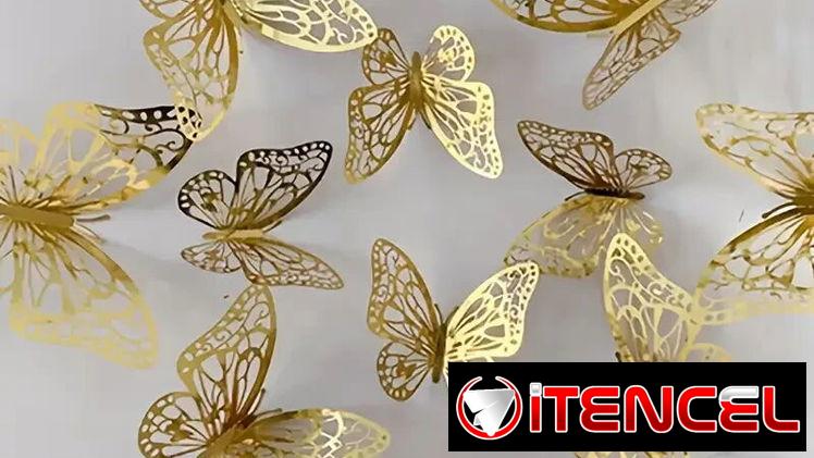 Juego de 12 Mariposas 3D de Cartulina Fondo Dorado con Brillo(TC)