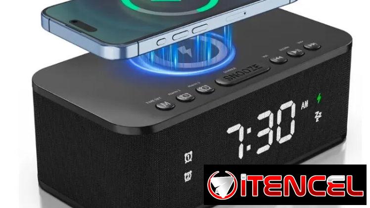 Reloj despertador con altavoz, cargador inalámbrico, relojes despertadores digitales para dormitorios con Bluetooth, rel — foto 4