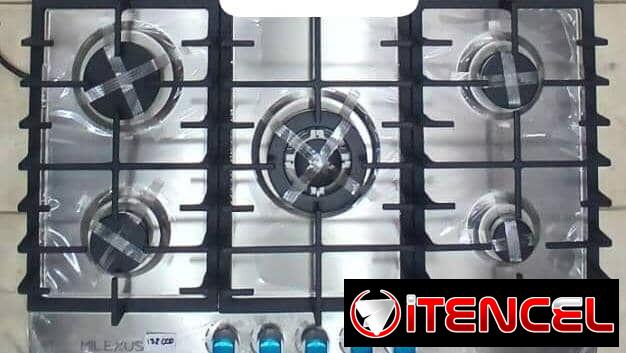 Fogón de gas de 5 hornillas de acero inoxidable marca Milexus