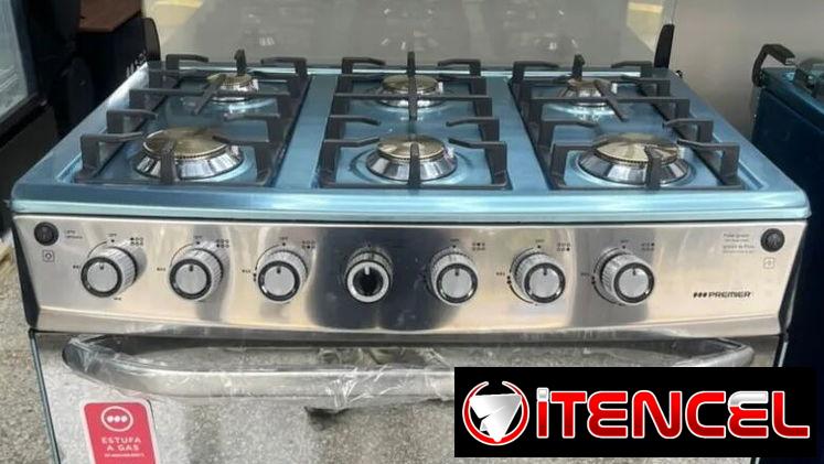 Cocina con horno Premier 6 hornillas, encendido eléctrico, luz en el horno, tapa de cristal, 760x500x820