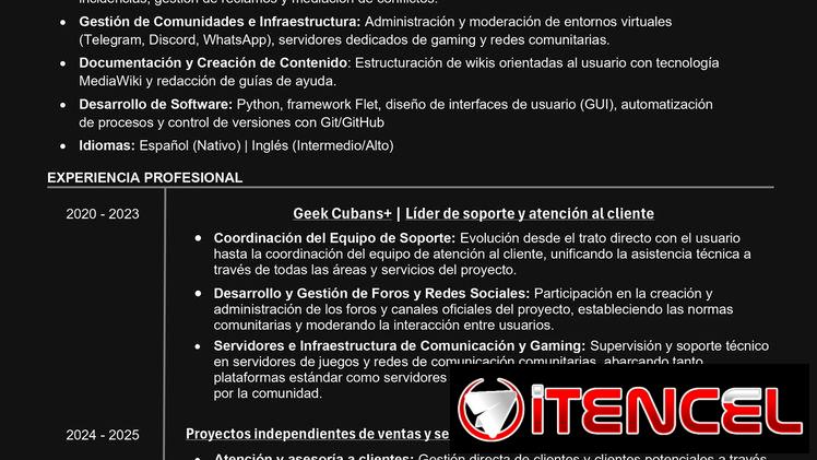 Especialista en Soporte y Atención al cliente