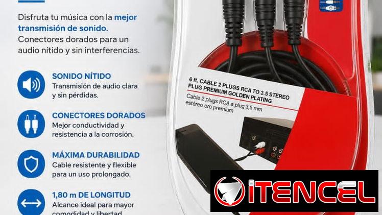 Cable Audio RCA a mini plug estéreo. 1.80cm