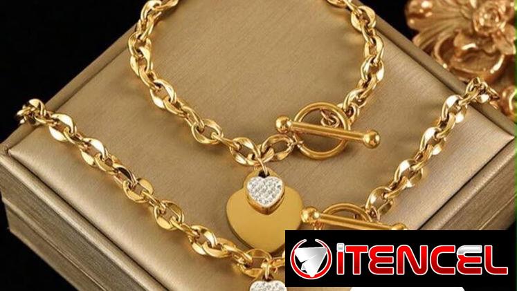 Hermoso juego de pulsera y cadena de corazones con bonitos eslabones 💛🔗⛓️‍💥⛓️💛