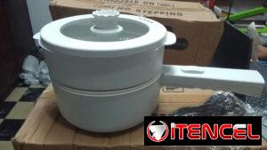 Olla Eléctrica Portátil 2L 110-700W con Cesta Vaporera y Superficie Antiadherente