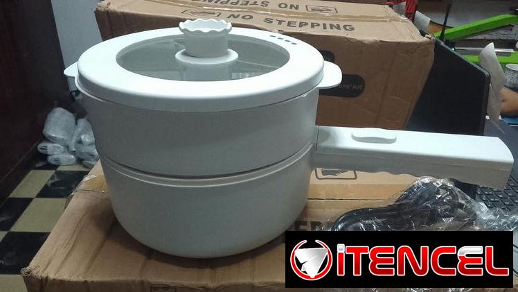 Olla Eléctrica Portátil 2L 110-700W con Cesta Vaporera y Superficie Antiadherente