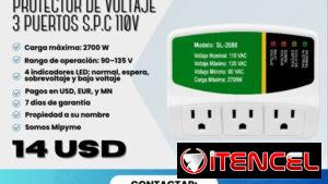 🛡️ PROTECTOR DE VOLTAJE 3 PUERTOS S.P.C 110V  💰 PRECIO: 14 USD