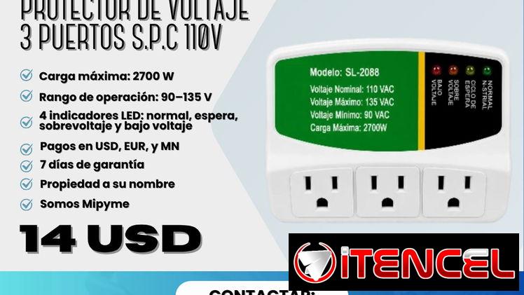 🛡️ PROTECTOR DE VOLTAJE 3 PUERTOS S.P.C 110V  💰 PRECIO: 14 USD