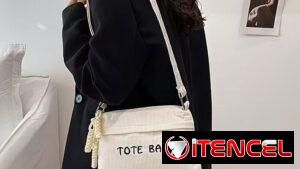 Bolso Tote de Pana Vintage para Mujer color Blanco