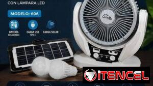 Ventilador recargable - panel solar -2 bombillos