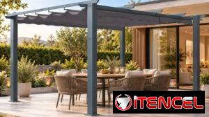 🏡✨ Pérgola de metal con techo plegable y ajustable