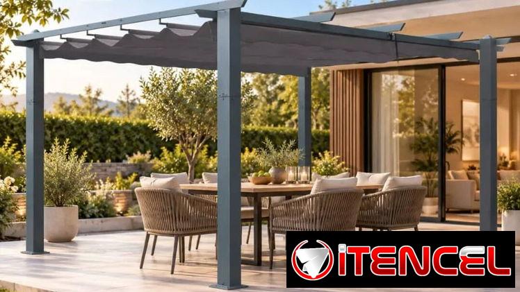 🏡✨ Pérgola de metal con techo plegable y ajustable