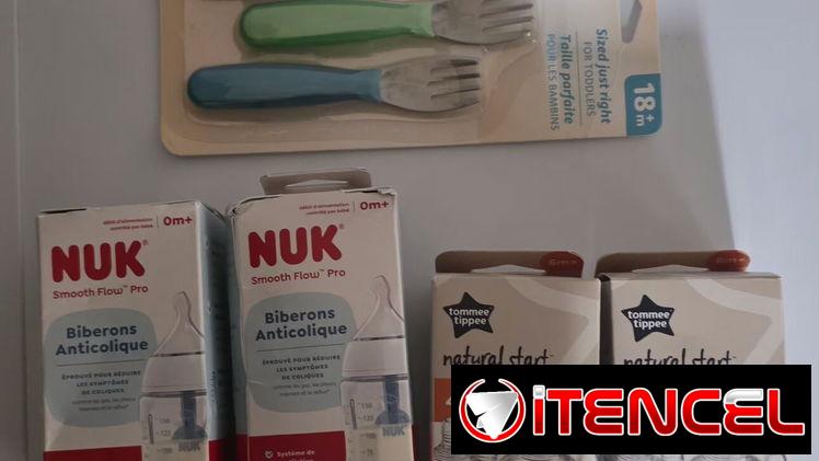 Biberones y teteras y juego de cubiertos para su bebé, marca NUK