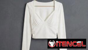 Top Crop de Manga Larga con Escote Corazón Drapeado – Elegancia y Ajuste Perfecto Talla S