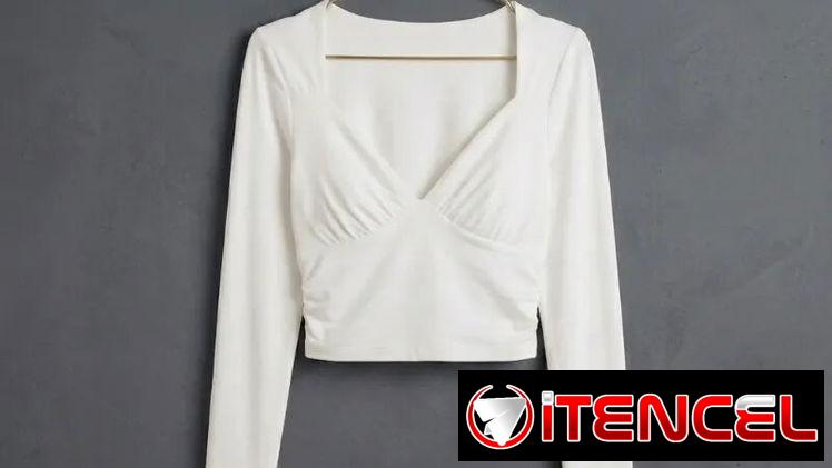 Top Crop de Manga Larga con Escote Corazón Drapeado – Elegancia y Ajuste Perfecto Talla S