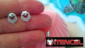Juego de cadena y aretes de corazón Plata 925🤍🩶