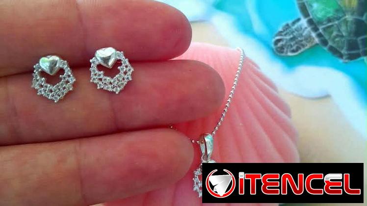 Juego de cadena y aretes de corazón Plata 925🤍🩶