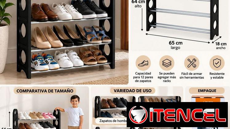 Zapatera abierta de 4 niveles (12 pares)* 65 × 18 × 64 cm