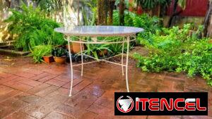 Mesa hierro años 50s mármol gris redondo