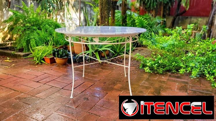 Mesa hierro años 50s mármol gris redondo — foto 1