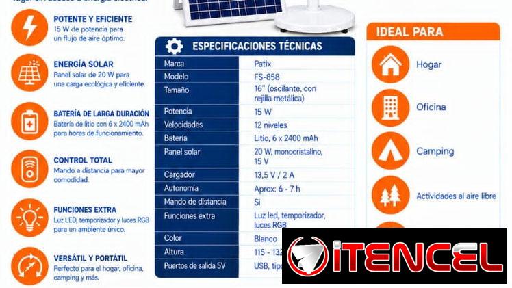 Ventilador recargable+Panel solar