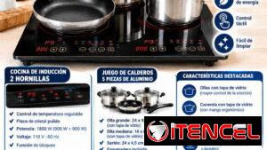 🔥 SUPER COMBO 🔥 ⚡ Cocina de Inducción de 2 Hornillas + Juego de Calderos (5 Piezas) 🍳 ¡Cocina más rápido, seguro
