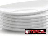 Juego de 6 platos llanos, 10.75 x 9.5 pulgadas, vidrio de ópalo templado, seguro para alimentos, blanco limpio, diseño c