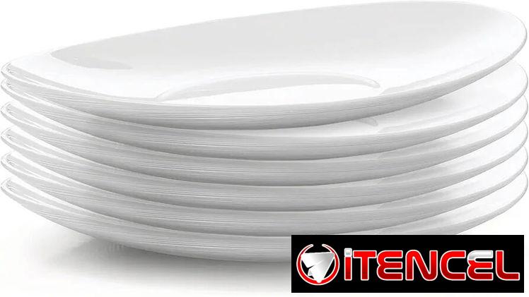 Juego de 6 platos llanos, 10.75 x 9.5 pulgadas, vidrio de ópalo templado, seguro para alimentos, blanco limpio, diseño c
