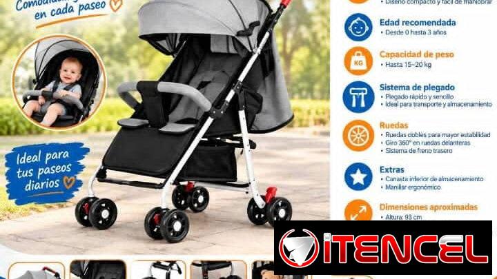 Cochecito de bebé – Precio: 50 USD* Color: Negro 🌞 Capota Ajustable Protección contra sol y viento 🪑 Asiento