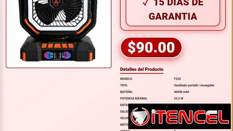 Ventilador Recargable F22S Bateria 40000mAh Garantia 15D Ventilador F22S 40000mAh Recargable Potencia 22.5W Max VPT-0179