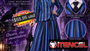 Disfraces de Merlina para niñas, peluca y mano realista