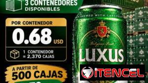 🍺 CERVEZA LUXUS PREMIUM 💚 🚢 3 contenedores disponibles 📦 2,370 cajas por contenedor 💰 Precio por contenedor: 0.68