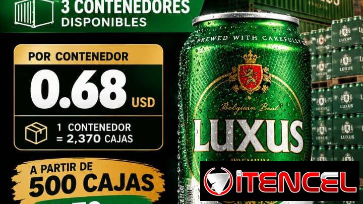 🍺 CERVEZA LUXUS PREMIUM 💚 🚢 3 contenedores disponibles 📦 2,370 cajas por contenedor 💰 Precio por contenedor: 0.68