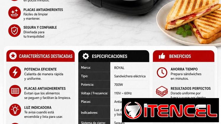 Sandwichera eléctrica Royal/  tostadora/ pan