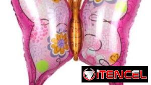 Globo 14" de Silueta Mariposa Rosada con Flores(TC,)