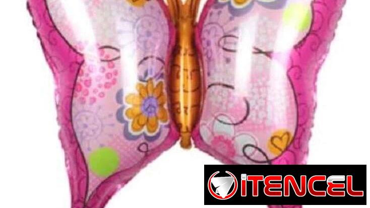 Globo 14" de Silueta Mariposa Rosada con Flores(TC,)