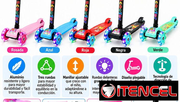 Carriola Monopatín De Pie Plegable Para Niños 2-8 Años y de 3 a 10 años. Rosada, azul, roja, negra y verde. — foto 2