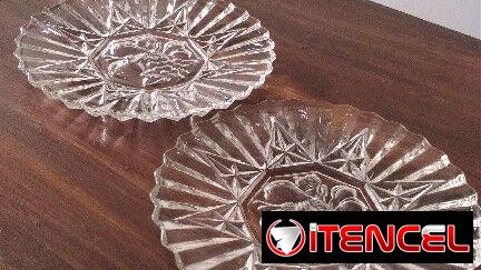 1000 CUP- PLATOS LLANOS ANTIGUOS DE CRISTAL GRUESO TALLADO Y BISELADO 22CM DIAMETRO-72675985 OSVA — foto 1