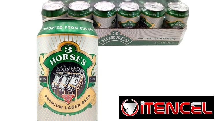 🍺 Cerveza 3 Horses | Premium Lager Beer (Importada de Europa)  Presentación en lata de 330 ml. Ideal para compartir