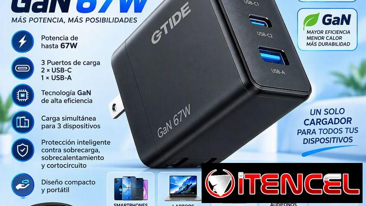 Turbo cargador 67 W con cable Tipo-C a Tipo-C color negro GO671 G-Tide