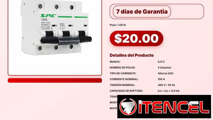 BREAKER TERMOMAGNÉTICO TRIPOLAR 100A SPC .